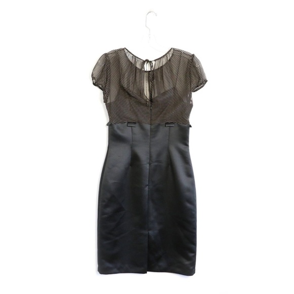 Tahari ASL Arthur Levine black cocktail sheath dress mixed fabric polka dot silk - Picture 2 of 7